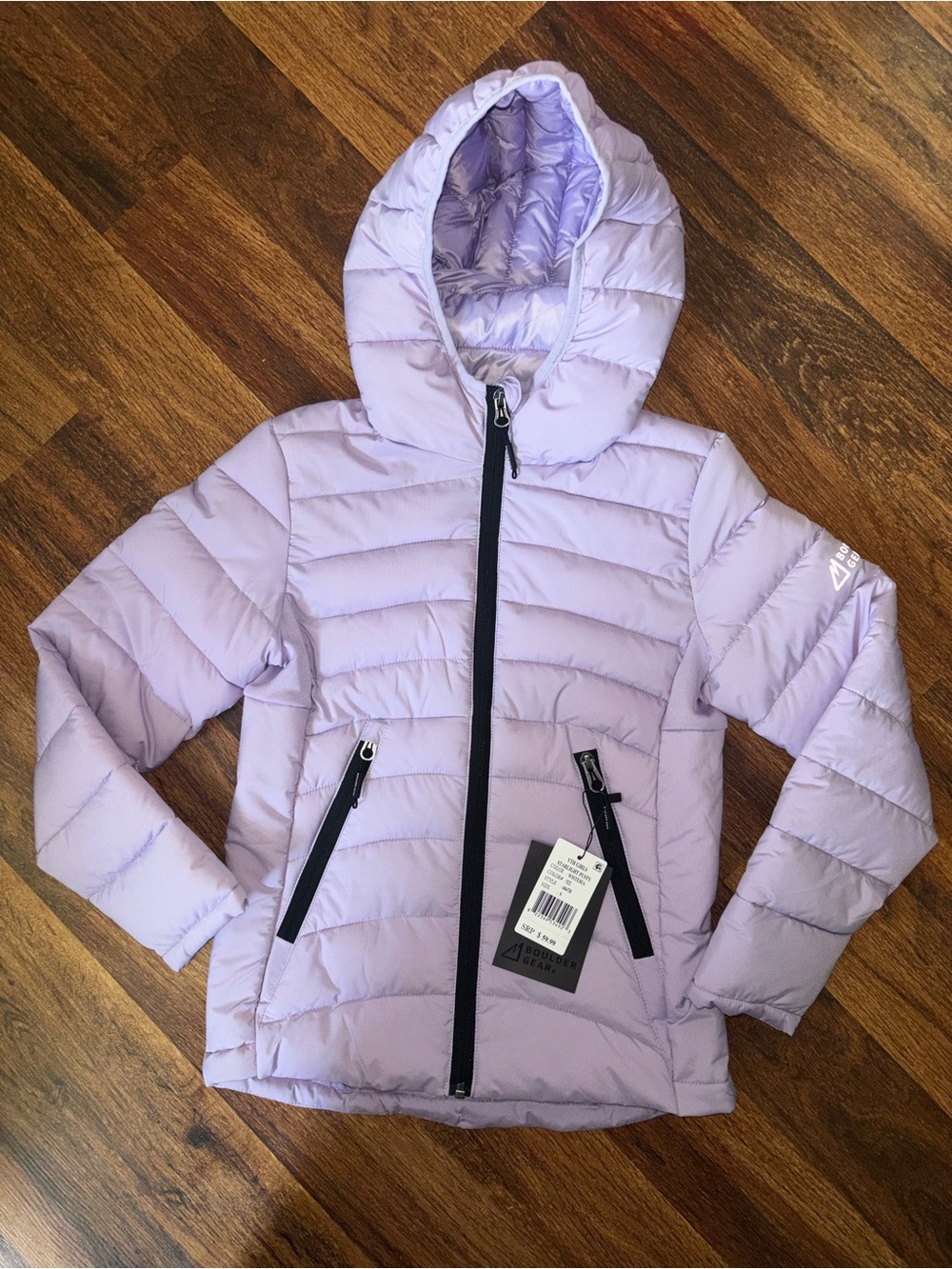 Girls Boulder Gear Lightweight Hooded Puffer Jacket - Lilac Size Small